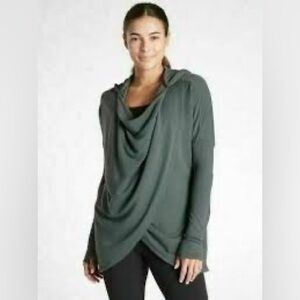 Athleta Olive Green Purana Oversized Wrap Hoodie Sweatshirt Top Women’s Medium